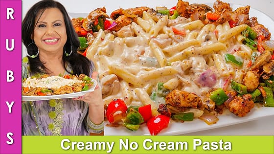 Creamy No Cream Pasta with Chicken Platter Recipe in Urdu Hindi – RKK