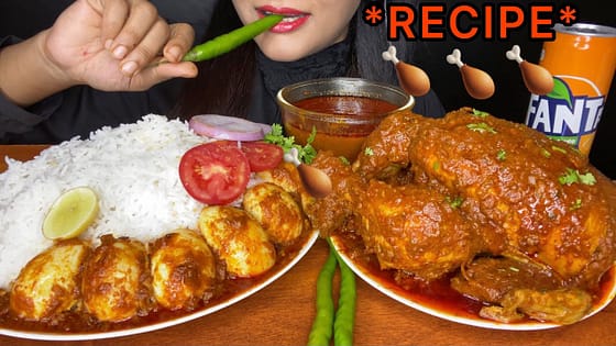 🔥RECIPE*SPICY WHOLE 🐓CHICKEN CURRY+RICE,EGG CURRY,COOKING & EATING,ASMR MUKBANG #spiceasmr